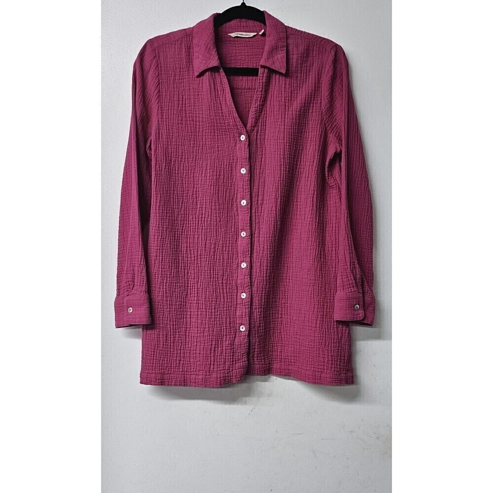 SOFT SURROUNDINGS Pink 100% Cotton Long Sleeve Button-up Women Shirt